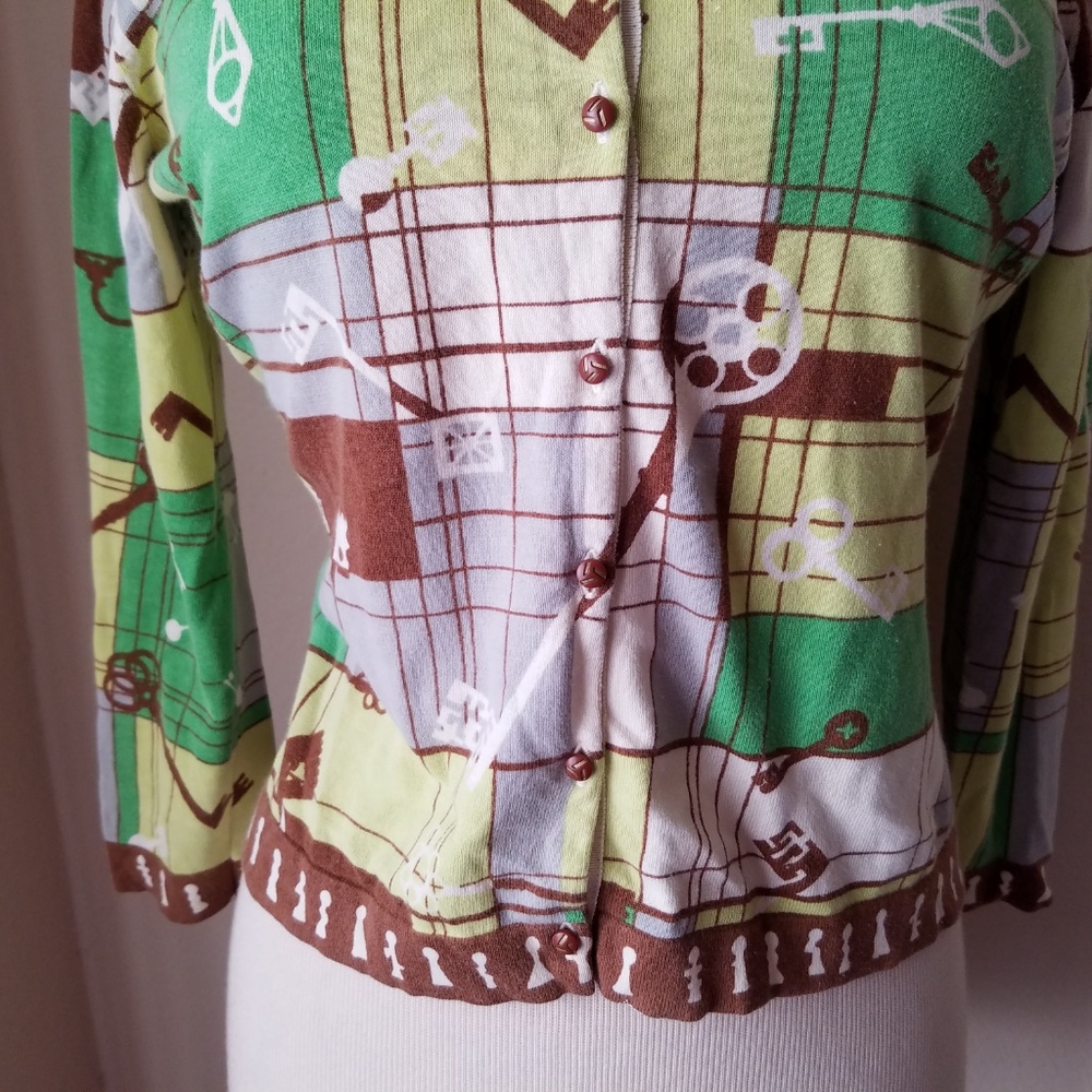 Cabi Green Key Print Button Up Cardigan Sweater - image 4